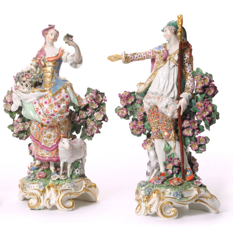 Lot 138 - A Pair of Chelsea Porcelain Figures "The Imperial Shepherds", gold anchor marks, circa 1765, he...