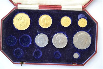 Lot 69 - Part Matt Proof Set 1902, 8 coins comprising: gold £5, £2, sovereign small dig on king's neck