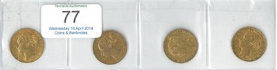 Lot 77 - Victoria, 4 x Young Head Sovereigns (all George & Dragon rev): 1871s, 1872s, 1873s & 1876s,...