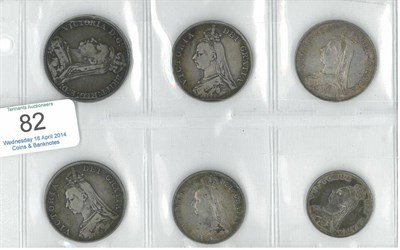 Lot 82 - Victoria, 6 x JH Silver Coins comprising: crown 1889, 3 x double florins 1888, 1889 VF+, 1889...