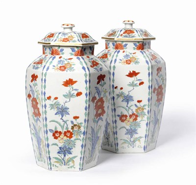 Lot 150 - A Pair of Samson "Kakiemon" Vases and Covers, circa 1900, of shouldered hexagonal section,...