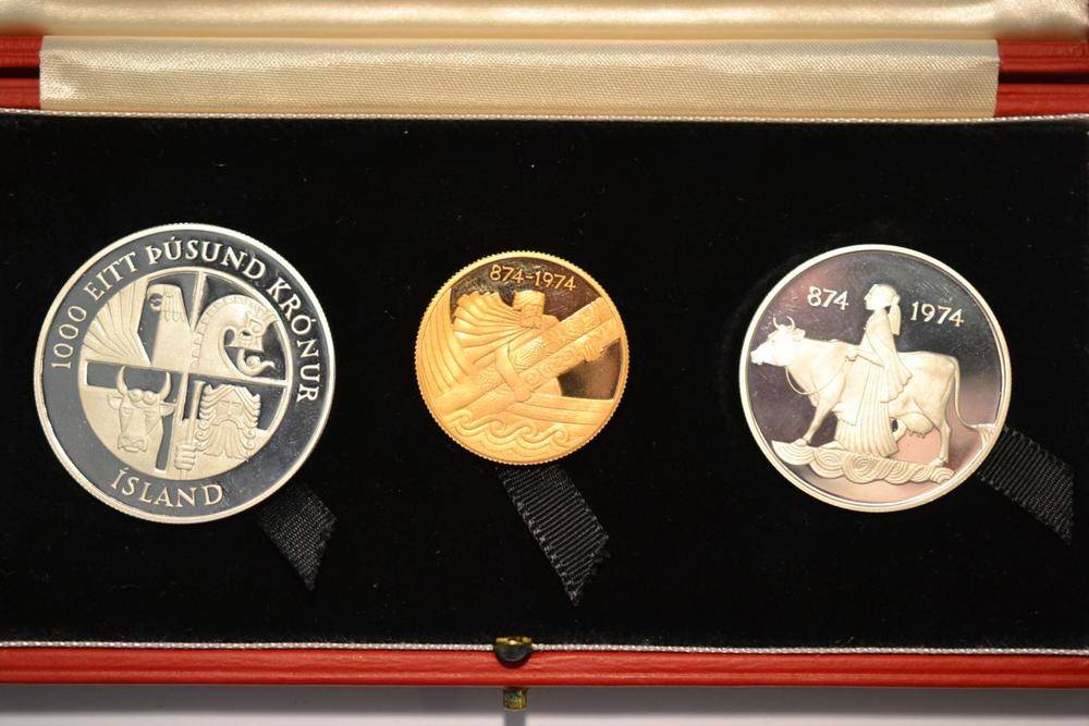 Lot 178 - Iceland Commemorative 3-Coin Proof Set 1974 '1100th Anniversary of the Settlement of Iceland...