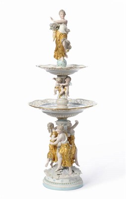 Lot 155 - A French Biscuit Porcelain Two-Tier Figural Table Centrepiece, circa 1880, surmounted by a...