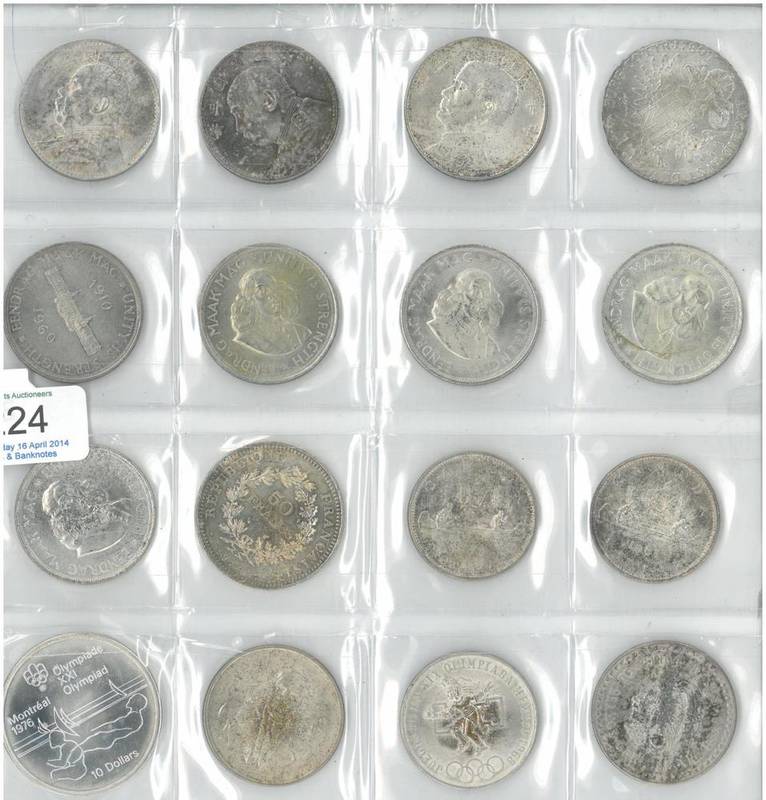 Lot 224 - 16 x Crown-Size Foreign Silver Coins comprising: South Africa crown 1960 & 4 x 50 cents 1961, 1962