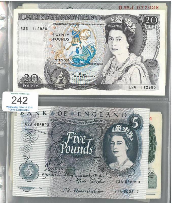 Lot 242 - A Collection of BofE Banknotes comprising: £20 Somerset (E26), 2 x £5 Fforde (77A & 82A),...
