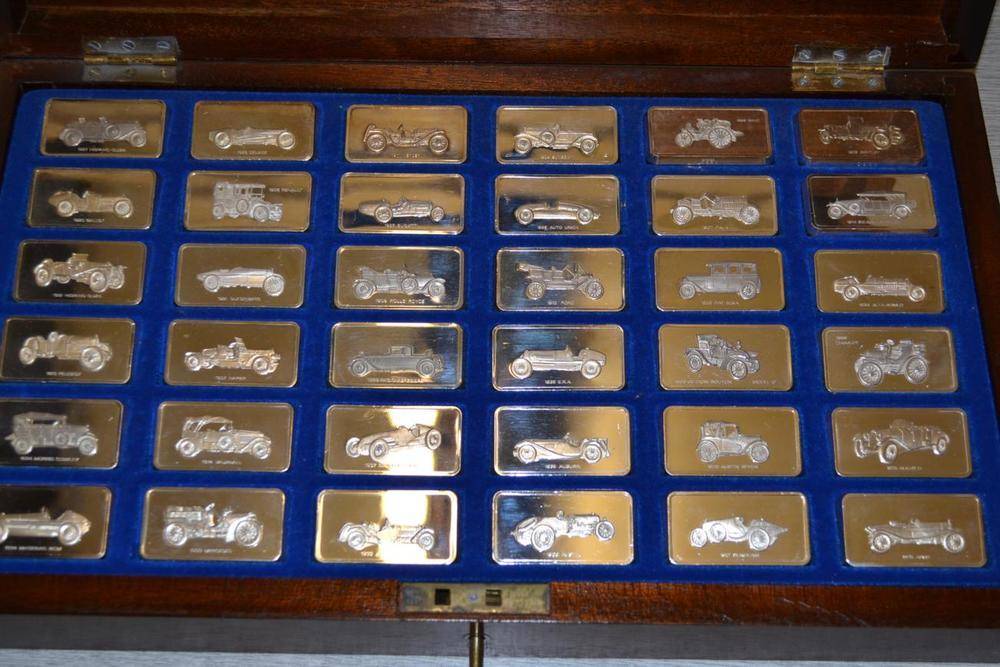 Lot 246 - A Complete Collection of 36 x Hallmarked Silver Ingots, each depicting a different classic car...