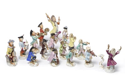 Lot 160 - A Group of Sixteen Continental Porcelain Monkey Band Musicians, after the Meissen originals,...