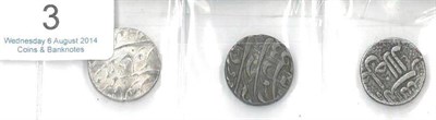 Lot 3 - India, Mughal Empire, 3 x Silver rupees: Akbar (1596-1605), 11.28g, test mark & some light...