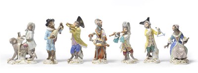 Lot 161 - A Group of Seven Meissen Monkey Band Musicians, late 19th/early 20th century, comprising those...