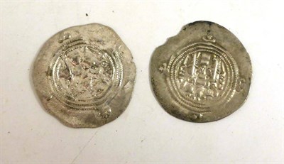 Lot 20 - Sassanian Empire, Khusru II (590-628AD), 2 x Silver Drachms: each with obv. head of Khusru II &...