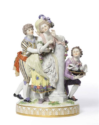 Lot 163 - A Meissen Porcelain Figure Group of an Amorous Couple, circa 1900, as a young gallant in...