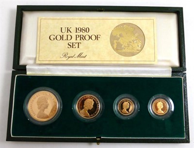 Lot 44 - 4-Coin Gold Proof Set 1980, comprising £5, £2, sovereign & half sovereign, with cert, in...