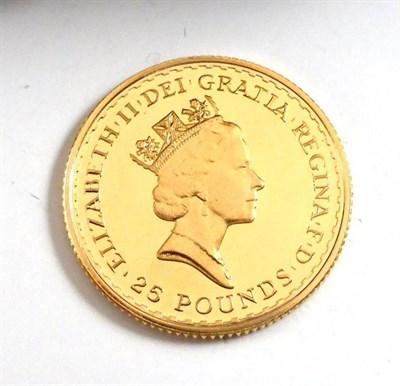 Lot 74 - Britannia' Gold Proof £25 (¼ oz fine gold), 8.54g, with cert, in CofI, FDC