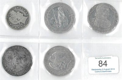 Lot 84 - 5 x Foreign Silver Coins comprising: USA half dollar 1892 Good, 'Britannia' trade dollar 1911B,...