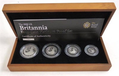 Lot 93 - Britannia 4-Coin Platinum Proof Set 2008 comprising: £100 (1oz platinum), £50 (½ oz),...