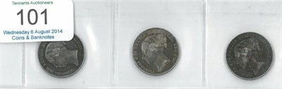 Lot 101 - Victoria, 3 x  Shillings: all 2nd young head: 1852 trivial contact marks o/wise good edge &...