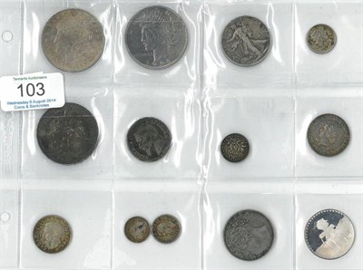 Lot 103 - 12 x Foreign Silver Coins comprising: USA 2 x dollars: 1921 (Morgan), 1923D, halfdollar 1945s &...