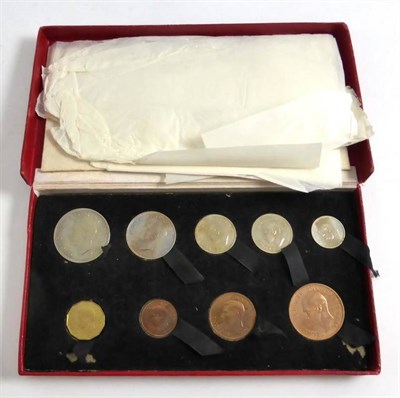 Lot 108 - Proof Set 1950, 9 coins halfcrown to farthing, in red BofI, FDC