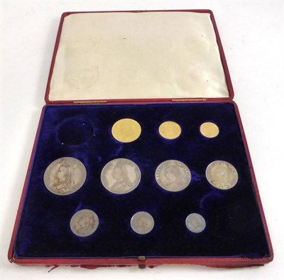 Lot 112 - Gold & Silver Currency Set 1887JH comprising gold £2 minor scuffs, lustrous EF+, sovereign...