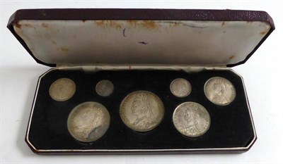 Lot 119 - Silver Year Set 1887JH, 7 coins crown to threepence, lightly toned, in a modern maroon case...