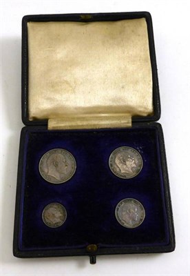 Lot 132 - 4 x Maundy Coins: 4d 1908 & 3d 1908 scratch on rev, 2d 1904 & 1d 1904, all with matching...