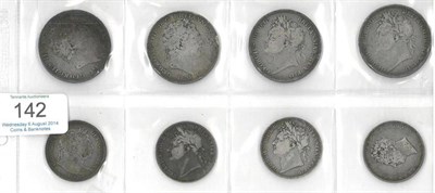 Lot 142 - 8 x Pre-Victoria Silver Coins comprising: 4 x crowns: 1819 L1X, 1820 LX & 2 x 1821 SECUNDO & 4...