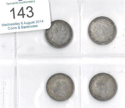 Lot 143 - William IV, 2 x Sixpences: 1831 VF+ & 1835 lightly toned AEF/EF, together with Victoria, 2 x...