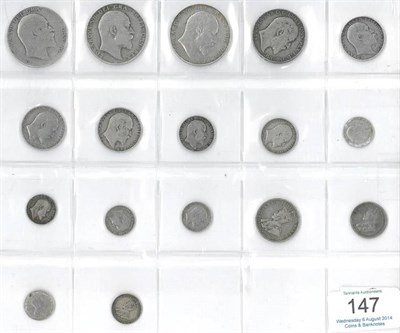 Lot 147 - Edward VII, 13 x Silver Coins comprising: 3 x halfcrowns: 2 x 1906 Fair & VG, 1907 GFine/AVF,...