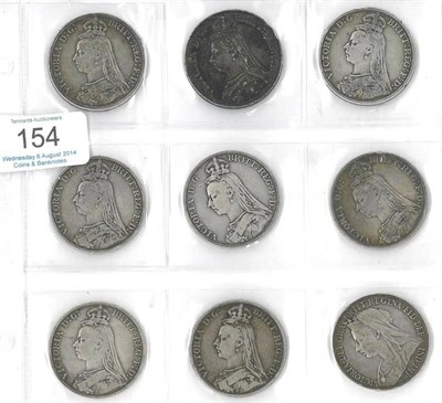 Lot 154 - Victoria, 9 x Crowns: 1889, 1890(x5), 1887(x2) & 1895 L1X, generally AFine