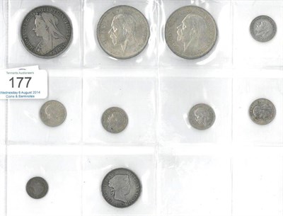 Lot 177 - Miscellaneous English Silver Coins comprising: 3 x crowns: 1895 LIX AFine, 2 x 1935 minor...