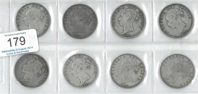 Lot 179 - Victoria, 8 x Young Head Halfcrowns: 1874(x2), 1875, 1878, 1881(x2), 1883 & 1885, a couple with...