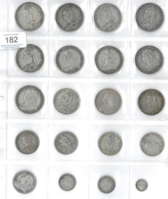 Lot 182 - Victoria, 20 x Miscellaneous Silver Coins comprising: 9 x crowns: 1887 edge bumps 1889, 1890, 1891