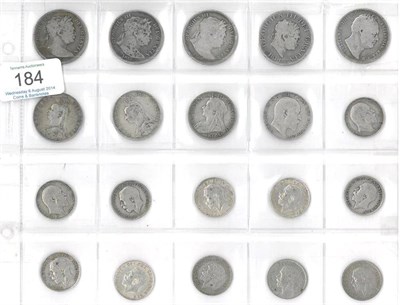 Lot 184 - 20 x Miscellaneous English Silver Coins comprising: 5 x pre-Victoria halfcrowns: 1816(x2), 1817...