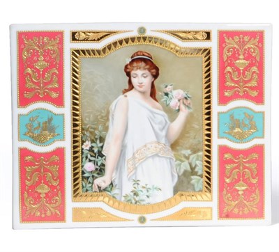 Lot 178 - A Dresden Porcelain Painted Plaque, In The Garden, circa 1900, the central shaped rectangular...