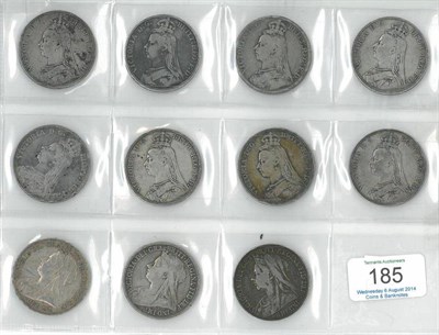 Lot 185 - Victoria, 11 x Crowns: 1889(x2), 1890(x3), 1891(x2), 1892, 1893 LVI(x2, one with scratches in...