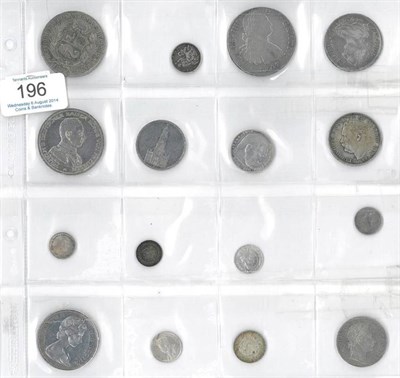 Lot 196 - 16 x Foreign Silver Coins comprising: Peru 1 sol 1889 TF, minor edge nicks & 1 dinero 1906;...