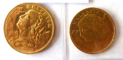 Lot 241 - Switzerland, Gold 20 Francs 1930B, 6.44g, .900 gold, light hairlines o/wise GVF & gold 10...