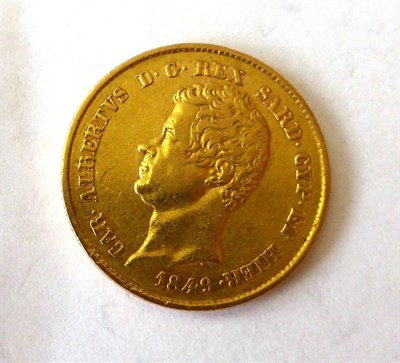 Lot 245 - Kingdom of Sardinia, Gold 20 Lire 1849, 6.42g, .900 gold, obv. bust of Carlo Alberto, rev....