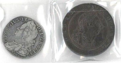 Lot 253 - George II Halfcrown 1746 LIMA, light flecking o/wise good edge & surfaces GFine or+ &...