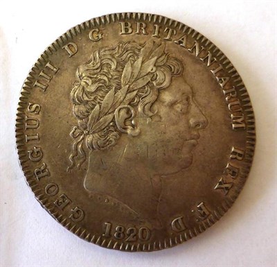 Lot 265 - George III, Crown 1820 LX, contact marks on bust, good edge, lightly toned with underlying...