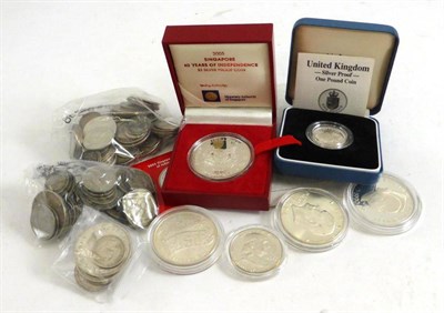 Lot 271 - Miscellaneous Silver Coins comprising: USA 3 x dollars: 1974s, 1990P (proof) & 1991D,...