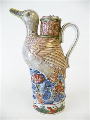 Lot 187 - An Oriental Porcelain Waterfowl Form Ewer and Cover in Wanli Style, Samson, France, circa 1890,...