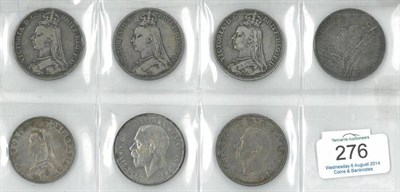 Lot 276 - Victoria, 4 x Crowns: 1889(x3) & 1891 edge bumps AFine to Fine & double florin 1887A AVF...