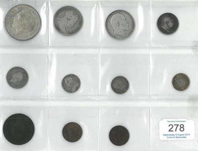 Lot 278 - Miscellaneous English Silver & Copper/Bronze Coins comprising: crown 1935 EF, 2 x halfcrowns:...