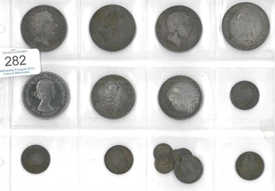 Lot 282 - Miscellaneous English Silver Coins comprising: 5 x crowns: 3 x 1820LX Fair & Poor(x2), 1887...