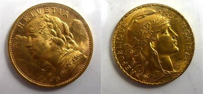 Lot 295 - France, Gold 20 Francs 1912, 6.46g, .900 gold & Switzerland Gold 20 Francs 1935L-B (struck in 1945