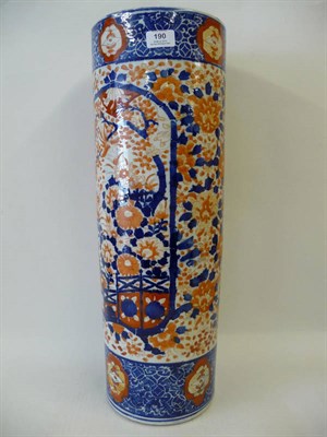 Lot 190 - A Japanese Imari Porcelain Stick Stand, circa 1910, cylindrical, printed and painted with...