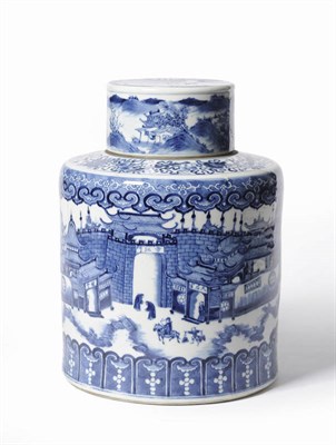 Lot 193 - A Chinese Blue and White Porcelain Cylindrical Jar and Cover, circa 1850-80, the main body...