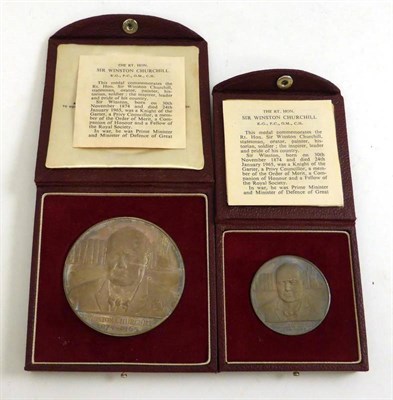 Lot 351 - Churchill, 2 x Commemorative Silver Medals 1965 by Frank Kovacs: obv. facing bust with books &...