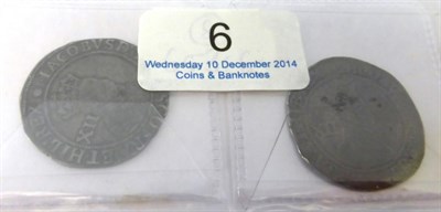 Lot 6 - James I, 2 x Shillings: (1) 1st coinage, 1st bust with square-cut beard, rev. EXVRGAT etc, MM...